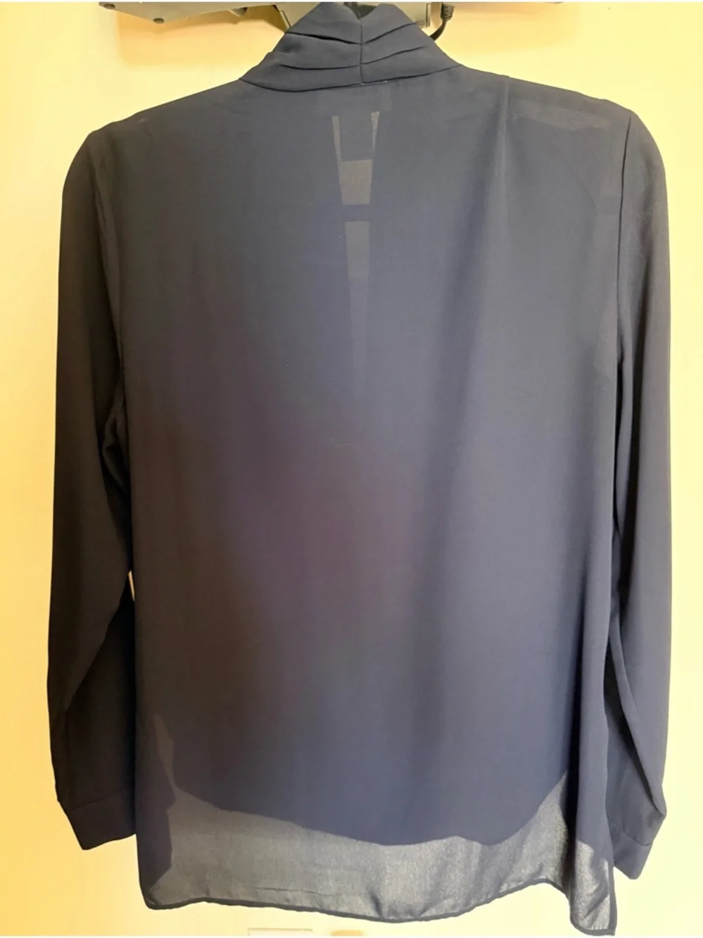 Carmen Marc Valvo Draped V-Neck Blouse in Navy Blue - Picture 2 of 5